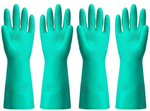 KRYMXAR 2 Paar Gummihandschuhe Lang, Chemikalienschutzhandschuhe, Lange Gummihandschuhe, Säurefeste Handschuhe Gummi, Für Industriearbeit, Chemiehandhabung, Gartenbau, 33 cm