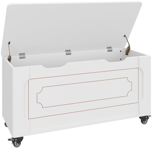 Garvee Sitzbank mit Stauraum – 100 cm Holz-Aufbewahrungsbank mit Rollen, Sicherheits-Scharnieren, bis 160 kg belastbar, abgerundete Ecken & U-Ausschnitt – Moderne Truhe für Flur, Wohnzimmer