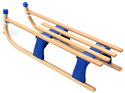 Luge pliable en bois de 110 cm avec patins en métal et corde de traction, luge pliable pour enfants et adultes, stable et peu encombrant