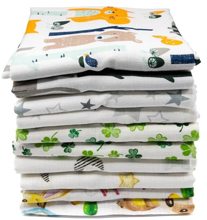Clevere Kids Mulltücher 10er Pack | Jungs oder Mädchen | 70x80 | Oeko-TEX | Made in EU (Set Unisex Bedruckt)