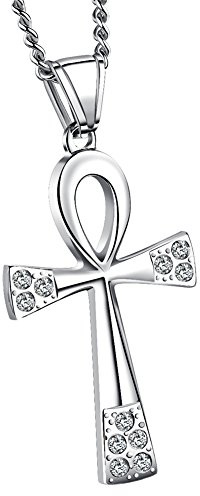PAURO Herren Edelstahl Gold/Silber Ägyptischen Ankh Kreuz Anhänger Halskette Mit Zirkonia Inlay
