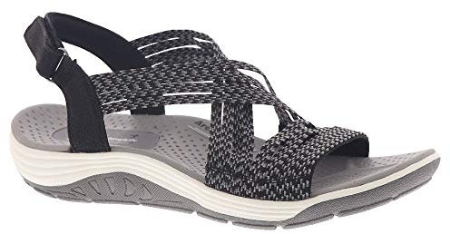 Skechers Reggae Cup Oh, Snap!, Sandalias de Punta Descubierta Mujer, Black Grey Gore, 38 EU