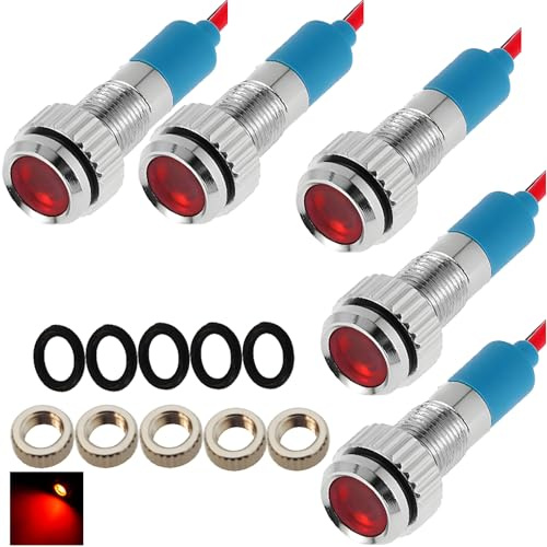 CESFONJER 5 stücke 6mm 1/4 LED Metall Anzeigelampe 12 V Wasserdichte Signallampe Für Universal Autos, Van, lkw, boote, modellautos, ferngesteuerte autos (Rot)
