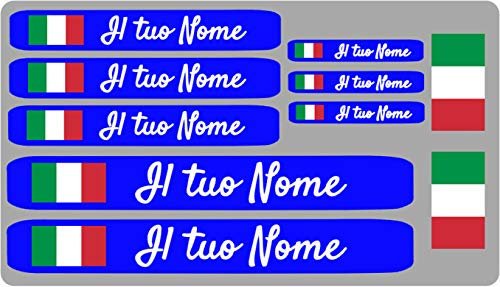 AWS Set 10 Adesivi Nome con Bandiera Personalizzabili con laminazione Protettiva Tuning Stickers Vinile Bicicletta Moto Bici Casco Custom Name in Vinile Stampato