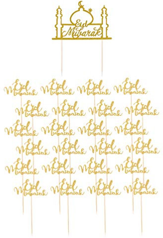 PRETYZOOM 25Pcs Eid Mubarak Kuchen Topper Ramadan Cupcake Topper Picks Islamischen Muslimischen Partei Kuchen Dekorationen