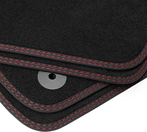 teileplus24 BDV779 Velours Fußmatten Doppelziernaht kompatibel mit Renault Clio V ab Bj. 2019-, Naht:2X Rot