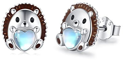 Igel Ohrringe 925 Sterling Silber Igel Ohrstecker mit Herz Mondstein Ohrstecker Süß Tier Ohrringe Igel Geschenke Schmuck Hypoallergen für Frauen Mädchen Kinder