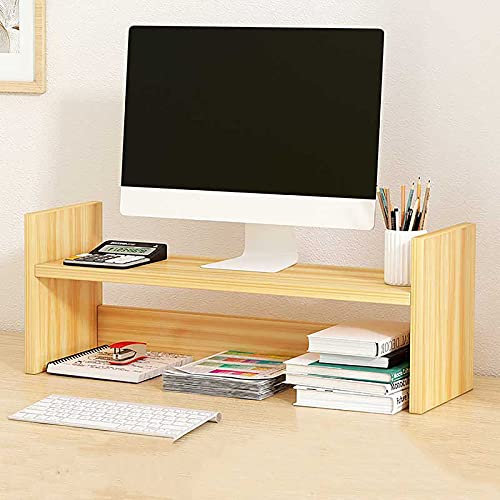 W&X Laptop-ständer Mit Speicherplatz,Kunststoff Monitor Stand Riser,Multi-Zweck Desktop Storage Organizer Seinheit Für Laptop Tv Drucker Pc,Computermonitor Riser-Natürliches b 53x17x20cm(21x7x8inch)