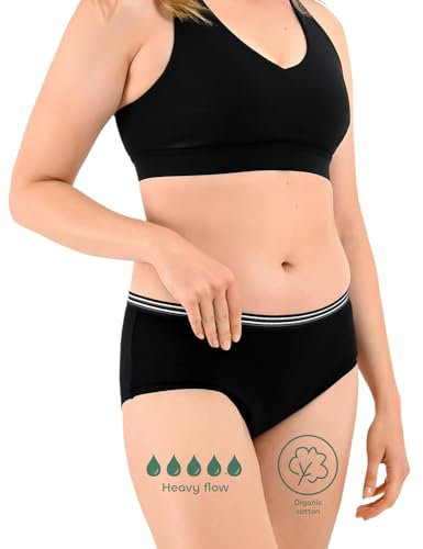 BeMee Daytime Hipster, Perioden-unterwäsche, Menstruations-Slip aus Bio-Baumwolle, auslaufsicher bei mittlerer bis starker Blutung für Frauen, schwarz, Größe XL