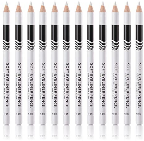 Go Ho 12 PCS White Eyebrow Eyeliner Pencil Set,Waterproof Eyebrow Hair Barber Pencil,Long-lasting Sweat-proof Eyeliner Makeup Brow Tint Pen(White)