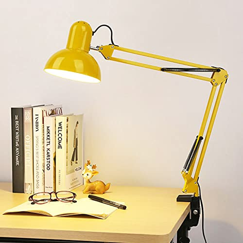 Mengjay Retro Arbeitsplatzlampe Leselampe Schreibtischlampe Tischlampe Arbeitsplatz-leuchte Schreibtisch-Leuchte Nachttischleuchte mit Gelenk-Arm aus Metall (keine Glühbirne) Gelb