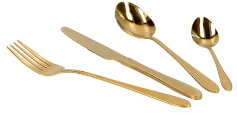 HOMLA Abele - Cubertería para cuatro personas, 16 piezas, acero inoxidable, higiénico, elegante, fácil de limpiar, color dorado