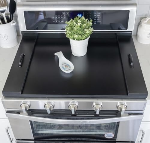 Noodle Board Stove Cover with Handles – Rustic Wooden Electric and Gas Stove Top Covers – Farmhouse Kitchen Décor Adds Extra Counter Space Protects Burners Durable Laminate Wood