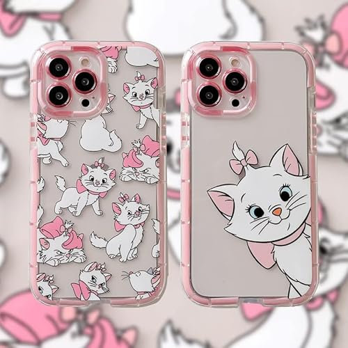 Glow in The Dark Light Up Soft Flexible TPU Clear Case for Apple iPhone 13 iPhone13 Marie Cat Kitty Kitten Animal Cartoon Anime Pink Bow Transparent Cute Lovely Adorable Kids Girls
