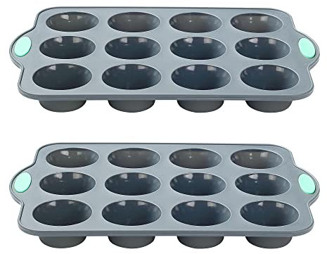 To encounter Silicone Muffin Pan, 2 Pack 12-Cup, Nonstick Baking Cups, Mini Cupcake Pan with Metal Reinforced Frame More Strength
