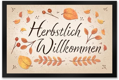 speecheese Herbstlich Willkommen Fußmatte XXL in 50x75 cm mit bunten Blättern schöner Fußabstreifer für den Herbst mit Laub und Beeren verziert um Freunde im Herbst willkommen zu heißen