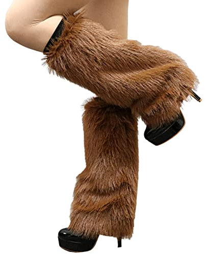 Altsuceser Plüsch-Beinstulpen aus Kunstfell, für Damen, lange Stiefel, Schuhe, Manschette, knielang, Hipster, warme Socke, braun, 30 cm