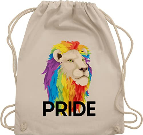 Shirtracer Turnbeutel Rucksack - LGBTQ Kleidung Flag - Pride Löwe – schwarze Schrift - Unisize - Naturweiß - lgbt stoffbeutel gay beutel lgbtqia stoff csd baumwolle lesbian queer lqbtq regenbogen