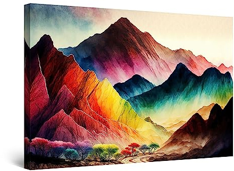 Startonight Bilder Farbige Berge und Bäume Abstrakt - Leinwandbilder Moderne Kunst - Abstrakte Wanddeko Kunstdrucke, Wandbilder XXL Wohnzimmer Groß Wand Bild 80 x 120 cm, Tag Nacht Effekt, Elegante