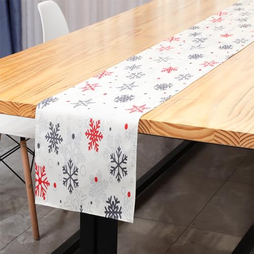 VALICLUD Weihnachts-Tischläufer Schneeflocken-Silber-Tischläufer Leinen-Tischläufer Weihnachts-Tischläufer Weihnachts-Tischdekorationen