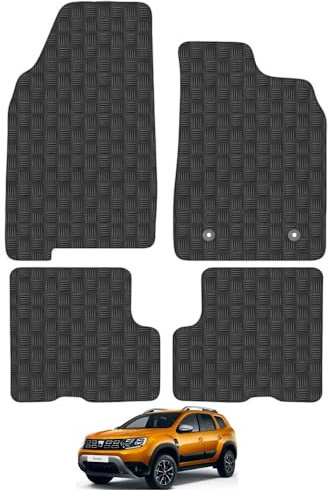 Dacia Duster (2018+) [Without Passanger Drawer] Rubber Car Mats Accessories Tailored Fit Compatible Accessory Waterproof Protection Non-Slip Floor Mats Full Durable Front Rear Set with Clips