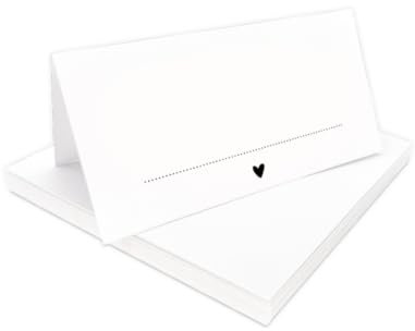 Tischkarten weiß mit Herz | 25, 50, 100 Stück | zum selbst beschriften | Namensschilder, Platzkarten, Tischkarten | für Hochzeit, Geburtstag uvm (25)
