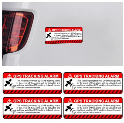 Adunsiaoto 4 Stück Anti-Diebstahl GPS Tracking Aufkleber Set, Auto Alarm Warnung GPS Anti-Diebstahl-Aufkleber, Auto Selbstklebende Autoaufkleber Mit Warnschild Aufkleber