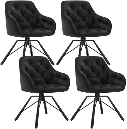 WOLTU Esszimmerstühle drehbar 4er Set, Armlehnstühle 360° drehbar, Essstühle, Küchenstühle, Polsterstühle, Armlehnstühle für Esszimmer, Wohnzimmer, mit Metallbeinen Samtbezug, Schwarz EZS60sz-4