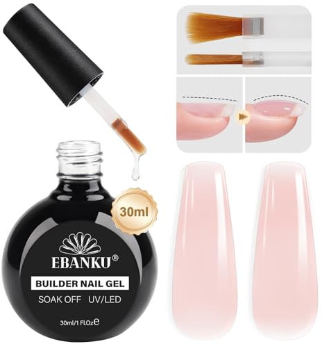EBANKU 30ML Builder Nail Gel, 8 in 1 Jelly Pink Builder Base Strengthener Gel Hard Gel Builder Ultra-thin Brush in Bottle for Strong Nails, Extension, Professional Nail Repair, Quick Extension Gel