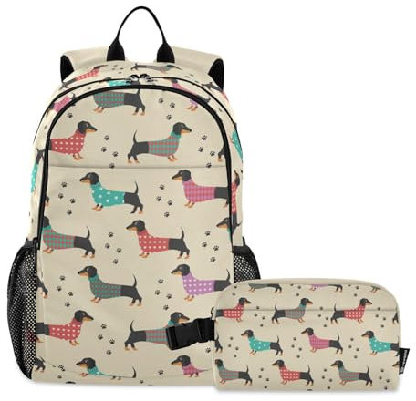 ISAOA Rucksack mit Dackel-Motiv, Hunde-Aufdruck, Schultasche mit Lunchbox, Tasche, Mittelschule Rucksäcke für Teenager, Mädchen, Büchertasche, Grundschule, Laptop, lässiger Tagesrucksack, #01, One