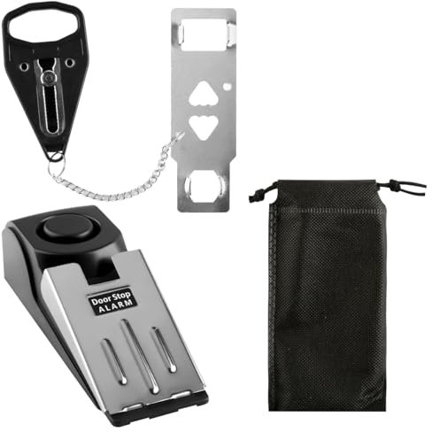Thyonta 2 Pcs Portable Door Stop Alarm and Lock Anti-Theft Security Device Easy to Install with Loud Automatic Alarm for Home Travel Personal Safety (Black)