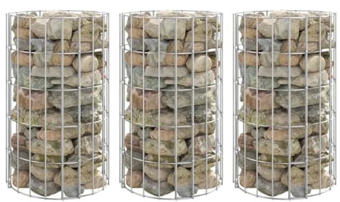 Hovothy Lot de 3 jardinières surélevées en gabions ronds, pour mur de jardin, parterre de plantes, parterre de gabions, panier de plantes, mur de plantes, argenté, 30 x 50 cm, en acier galvanisé