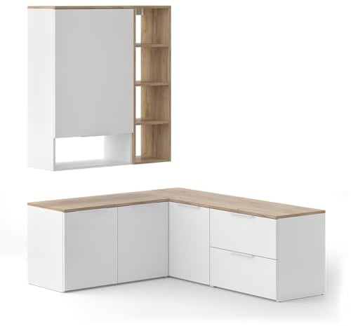 Vicco Wohnwand Wido Weiß/Sonoma | 5 Teile, kombinierbar mit weiteren Elementen der Wido-Serie