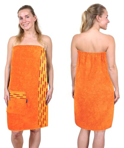 Lashuma Saunakilt Damen 75x150 cm | Lugano Saunahandtuch mit Knöpfen | Premium Saunatuch Orange | Hautfreundlich & Super Saugfähig