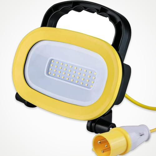 LEDBRITE 110v LED Work Light with Tripod Stand for Job Site Lighting Mount Retractable Frame Outdoor & Indoor Floodlighting Portable Worklight (Handheld Worklight)