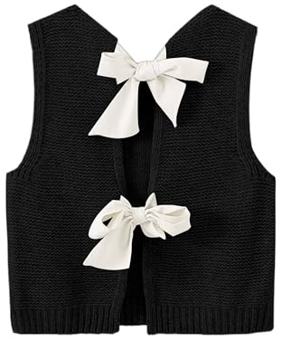 Cioatin Y2K Pull court sans manches en tricot à nouer dos nu avec col rond et dos ouvert