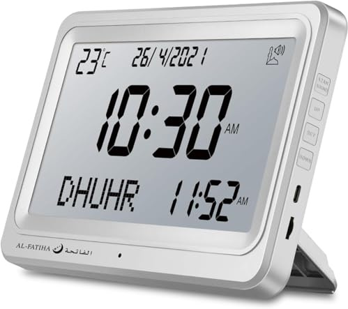 Telawah Azan Uhr, Automatisch Weltweit Digital 8 Azan Gebet Sounds Muslimische Gebet Uhr für Home Decor (White)