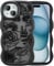 XIZYO Case for iPhone 14 Plus/15 Plus, Cute Rose Flower Floral Pattern Curly Wavy Frame Matte Aesthetic Phone Case, Wave Design for Girls Women Slim Shockproof Bumper Protective Cover, Black