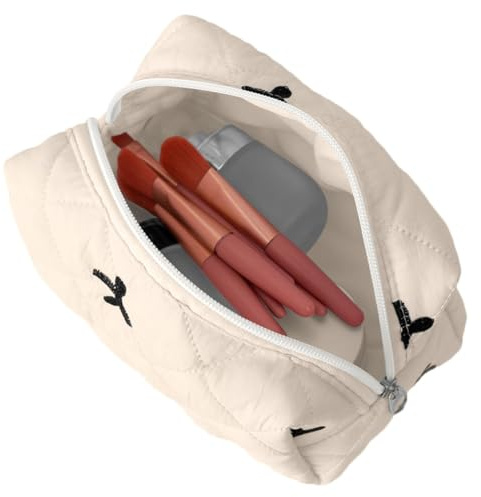 Bow Makeup Bag, Portable Cosmetic Pouch, 6.3x3.54x3.54 Inches Toiletry Storage Luggage, Aesthetic Large Travel Makeup Bag Organizer Pencil Purse Accessories for Women