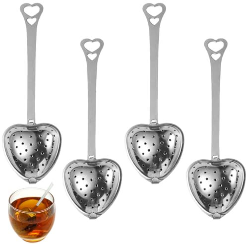 Tomedeks 4 PCS Heart shaped tea strainers for loose tea, Loose leaf tea infuser, Teapot with strainer