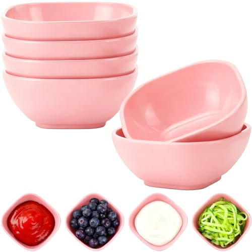 Unbreakable Dipping Bowls 4.5 OZ Plastic Soy Sauce Dishes Mini Prep Bowl | 6 Pack Small Dessert Bowls Set, Dipping Sauce Cups for Side Dish Ketchup Snack Nuts Condiments Candy Dip (Pink)