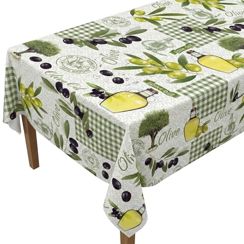 Artwelt Wachstuchtischdecke Abwaschbar PVC (200X140cm, Mediterranean Olive)