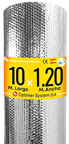 Optimer System - Aislante Termico Radiadores ahorra Energia - Aislante Termico Reflexivo reduce el Frio y el Calor - 10x1.20m - 12m²