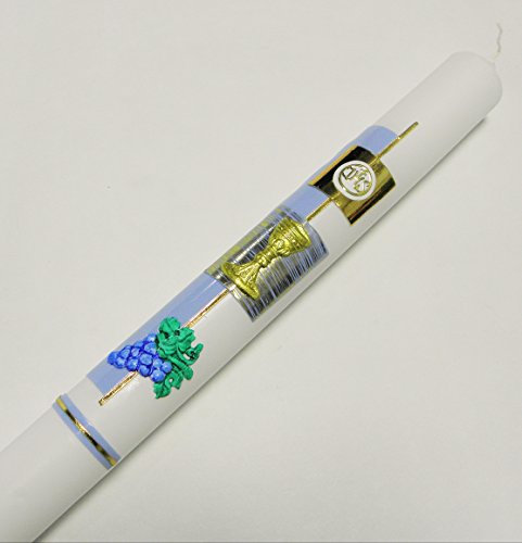 Taufkerze Kommunionkerze K-101 Gold/Blau inkl. Tropfschutz und Beschriftung KW-JOA-K101