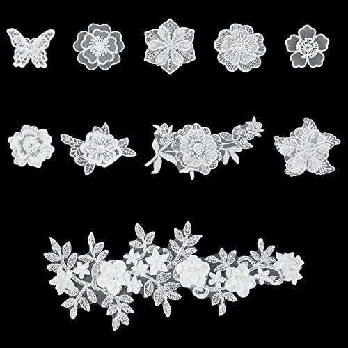 NBEADS 10 Stücke Weiß Spitze Applique Brautkleid BLUMENNn Stoff Spitze Stickerei Nähen Auf Flecken