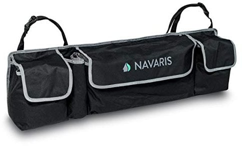 Navaris Organizer multitasca Bagagliaio Auto - Contenitore portaoggetti da Appendere 89 x 25 cm - Baule Porta Oggetti 4 Scomparti per Cofano Macchina