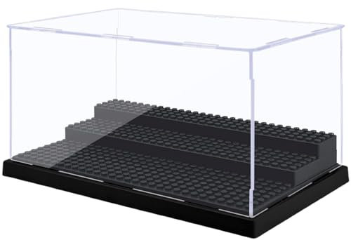 AURWEL Minifiguren-Vitrine für Actionfiguren-Blöcke, transparente, staubdichte Acryl-Vitrine mit 3 beweglichen Stufen, Geschenke für Kinder, Schwarz