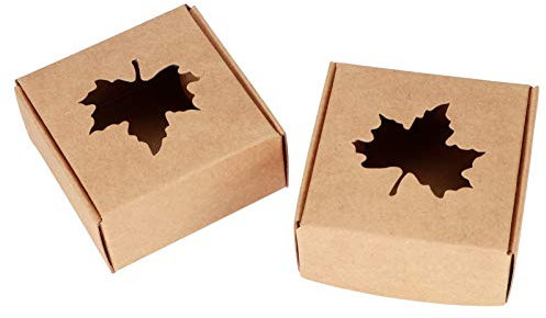 Fdit 50 Stück Ahornblatt Faltschachtel Verpackungsschachtel Muster Kraftpapier Verpackungsschachtel Kleines Craft Wrapping Box Hochzeitsfeier Favor