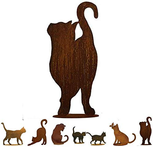 Gartenfigur Rost auf festem Stand – Hochwertig & Wetterfest - Metall Tierfigur - Edelrost Dekofigur/Tier Figur – Gartendeko/Dekoration (Katze V - Höhe 46cm)