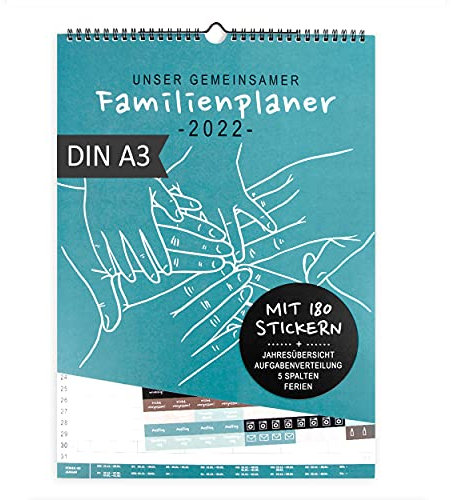 Familienplaner 2022 5 Spalten Wandkalender DIN A3 I XL I Familienkalender 2022 zum Aufhängen I Kalender für Familien mit breiten Spalten als Hochformat, Sticker und nützlichen Extraseiten